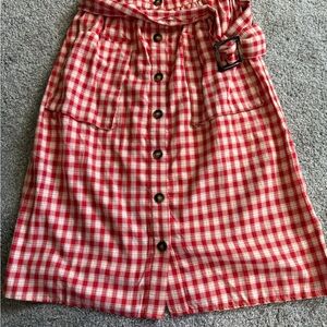 Moon River Red Checkered A-Line Skirt